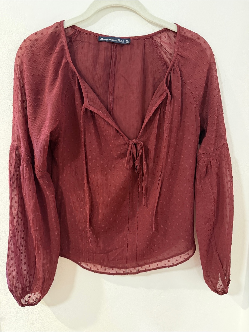 Abercrombie & Fitch Women's Rust Tie-Neck Swiss Dot Blouse